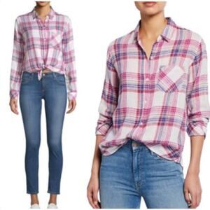 RAILS Women’s Charli Linen Pink and White Plaid Button Front Shirt